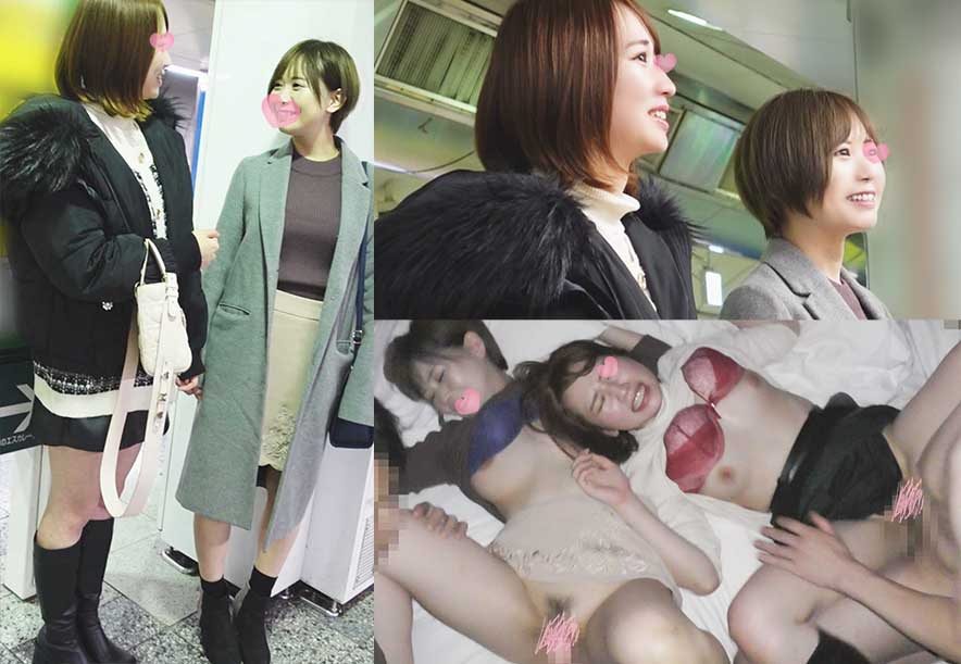 Double Chikan Nogi Kin 46 A miracle collaboration capture of a popular graduated mens super-similar beauty duo Cum shot from double M-shaped dildo insertion raw vaginal cum shot High image quality